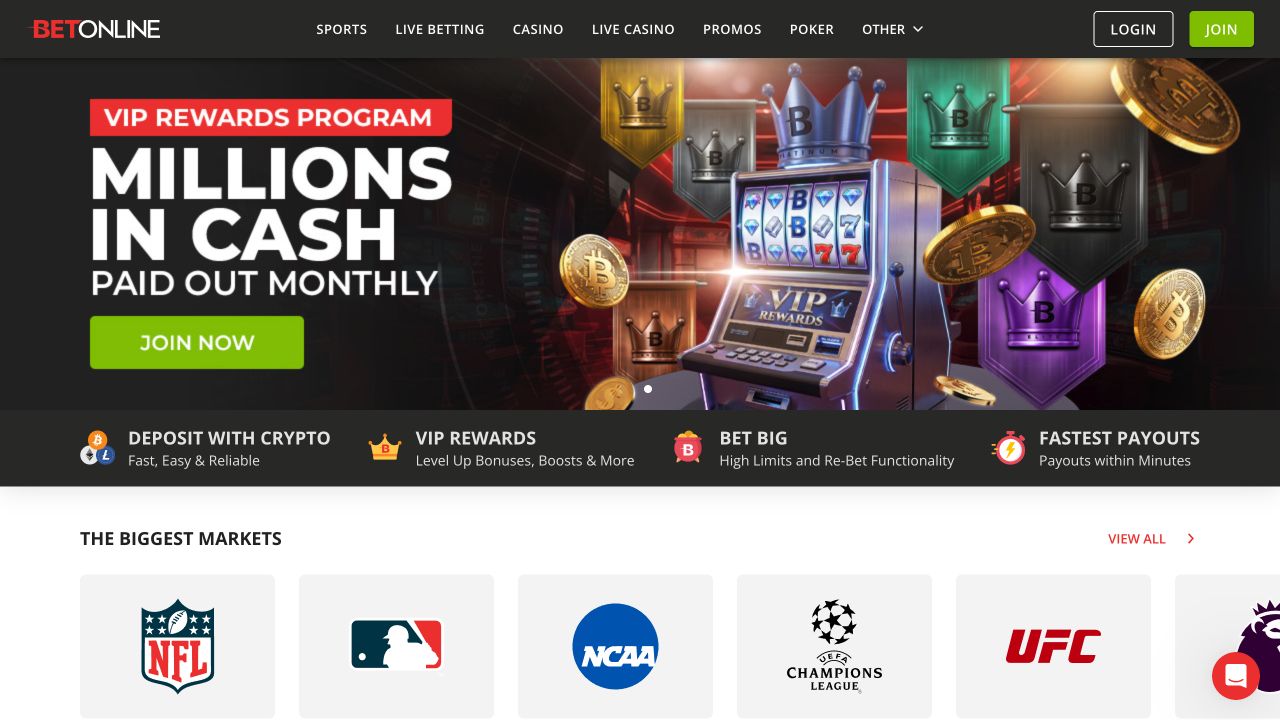 Top fold screenshot of the BetOnline Poker website homepage