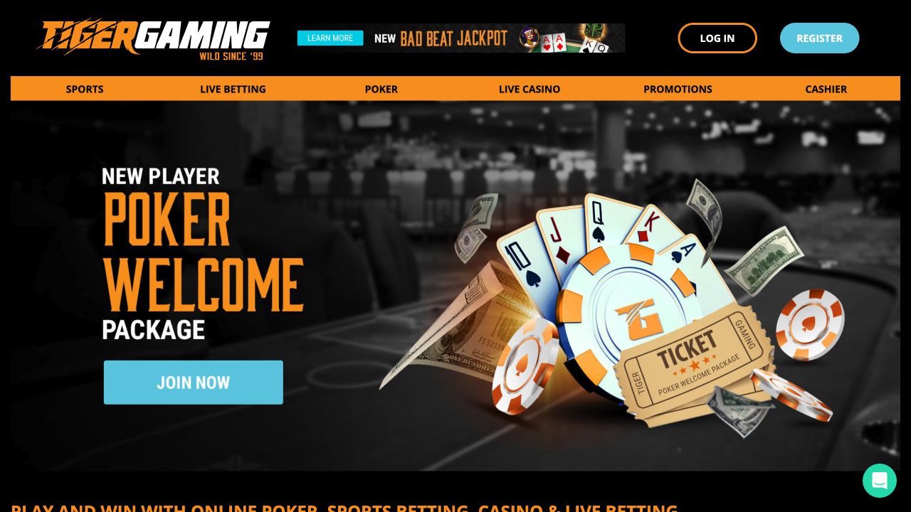 Top fold screenshot of the TigerGaming website homepage