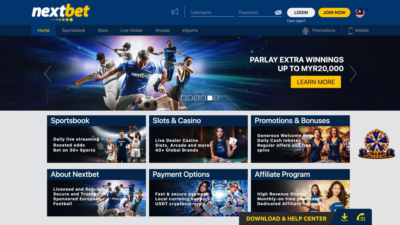 Top fold screenshot of the Nextbet website homepage
