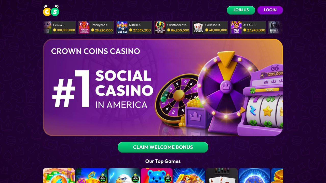 Crown Coins Casino homepage, captured October 2026